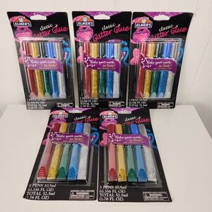5 New Packs Elmer's Classic Glitter Glue Pens  0.36 Oz. Tubes Set 5 Colors Glam